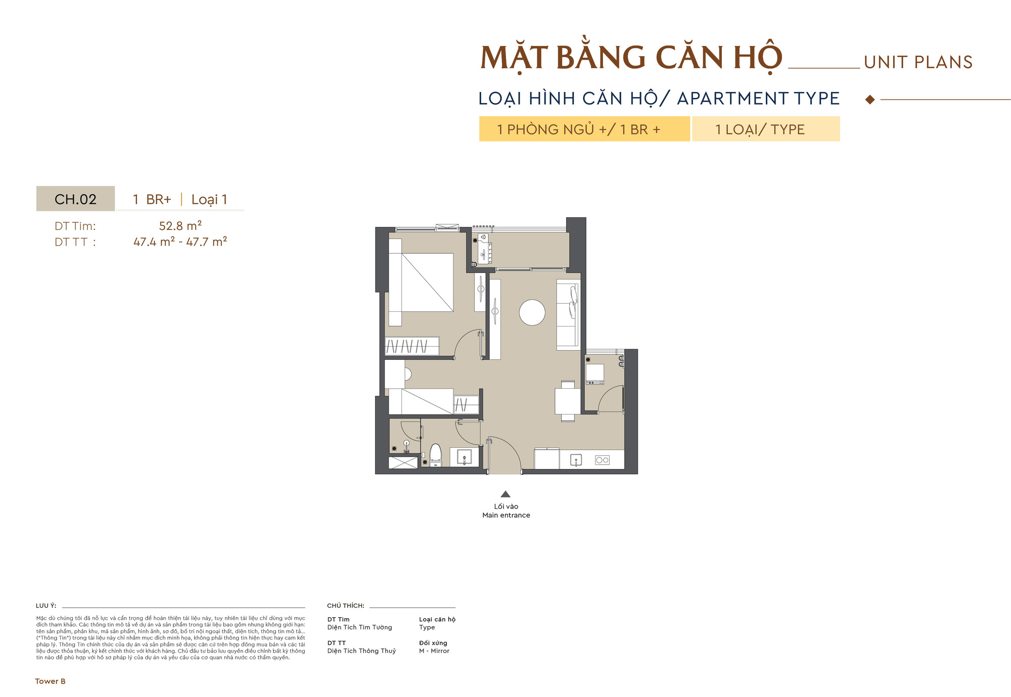 Mặt bằng 1 phòng ngủ + Vinhomes Cao Xà Lá
