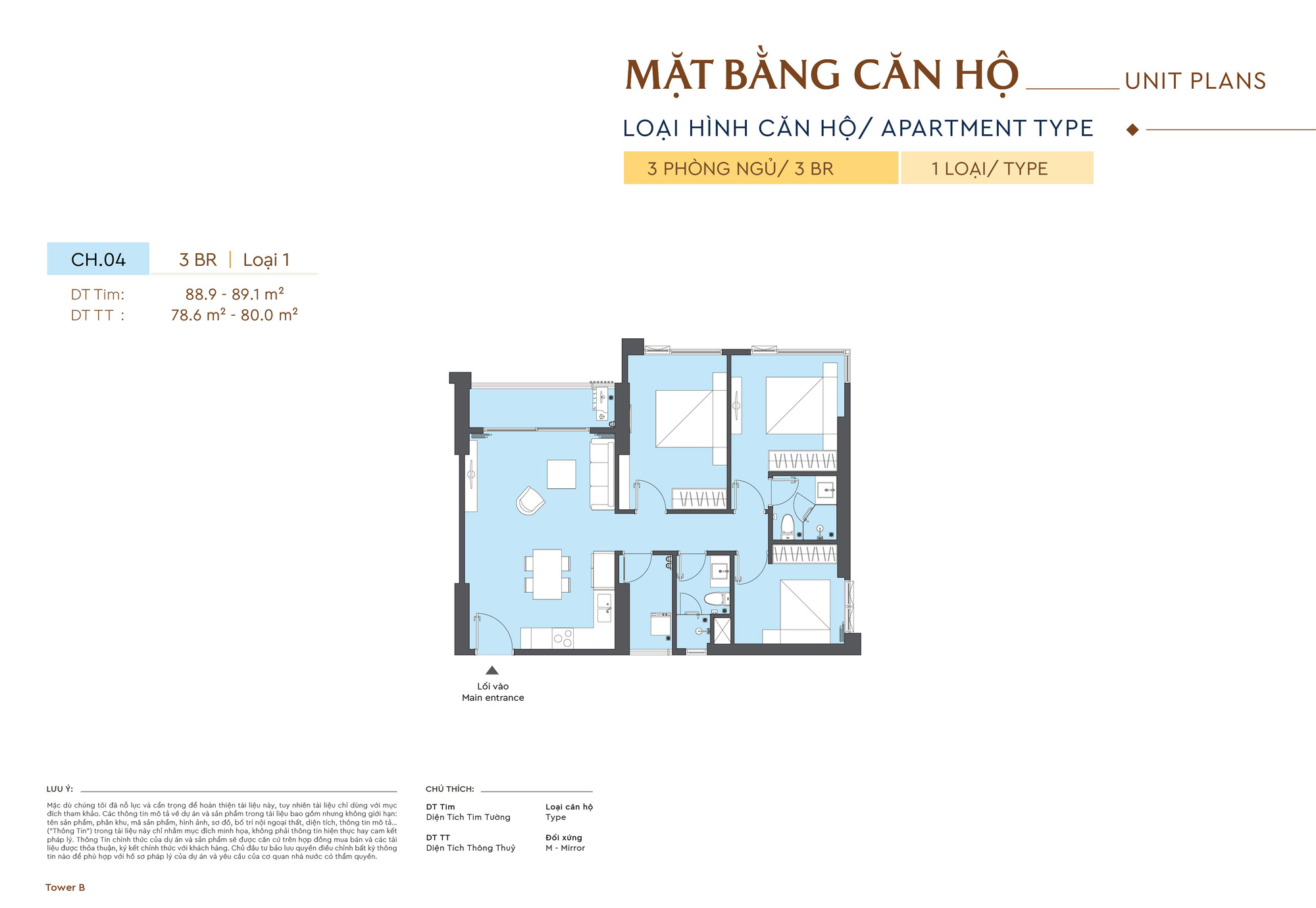 Mặt bằng căn 3 phòng ngủ Vinhomes Cao Xà Lá