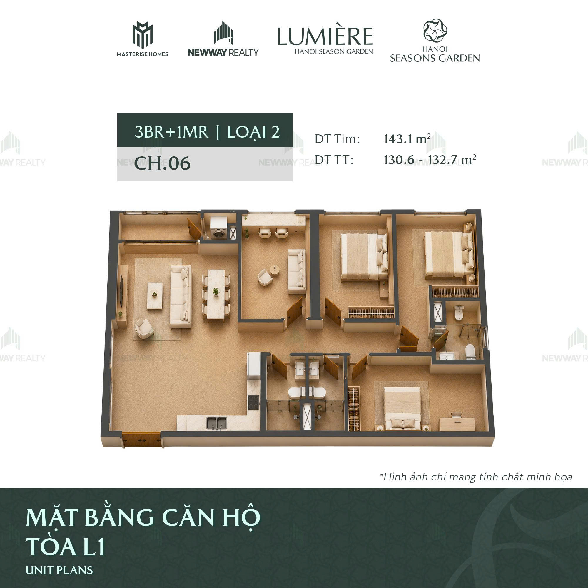Thiết kế 3D căn hộ Masterise Homes Cao Xà Lá